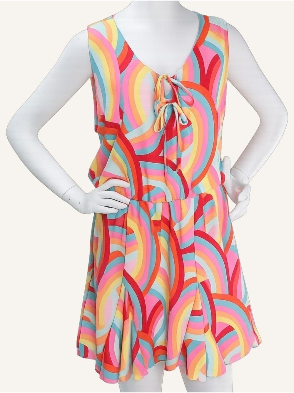 Haptics Buttercup Retro Rainbow Romper Large Flare Hem Boho Festival NIP